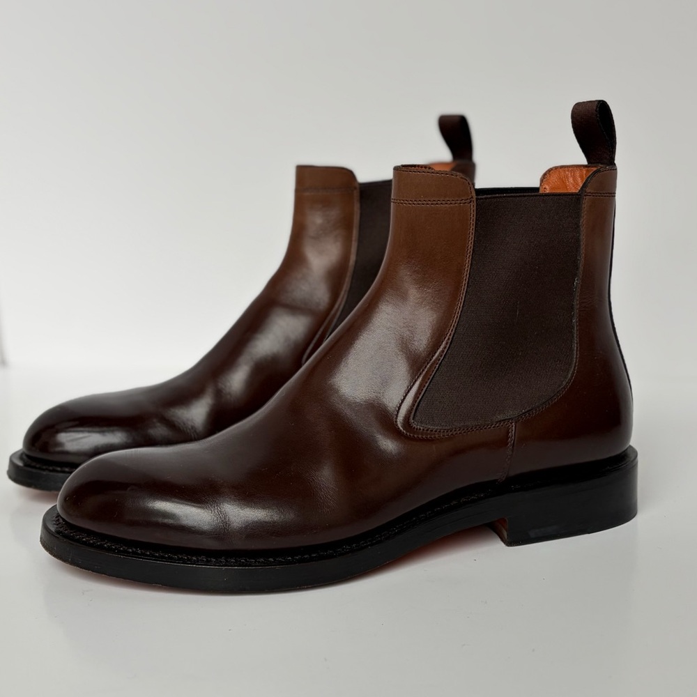 Santoni Goodyear Brown Leather Chelsea Boots